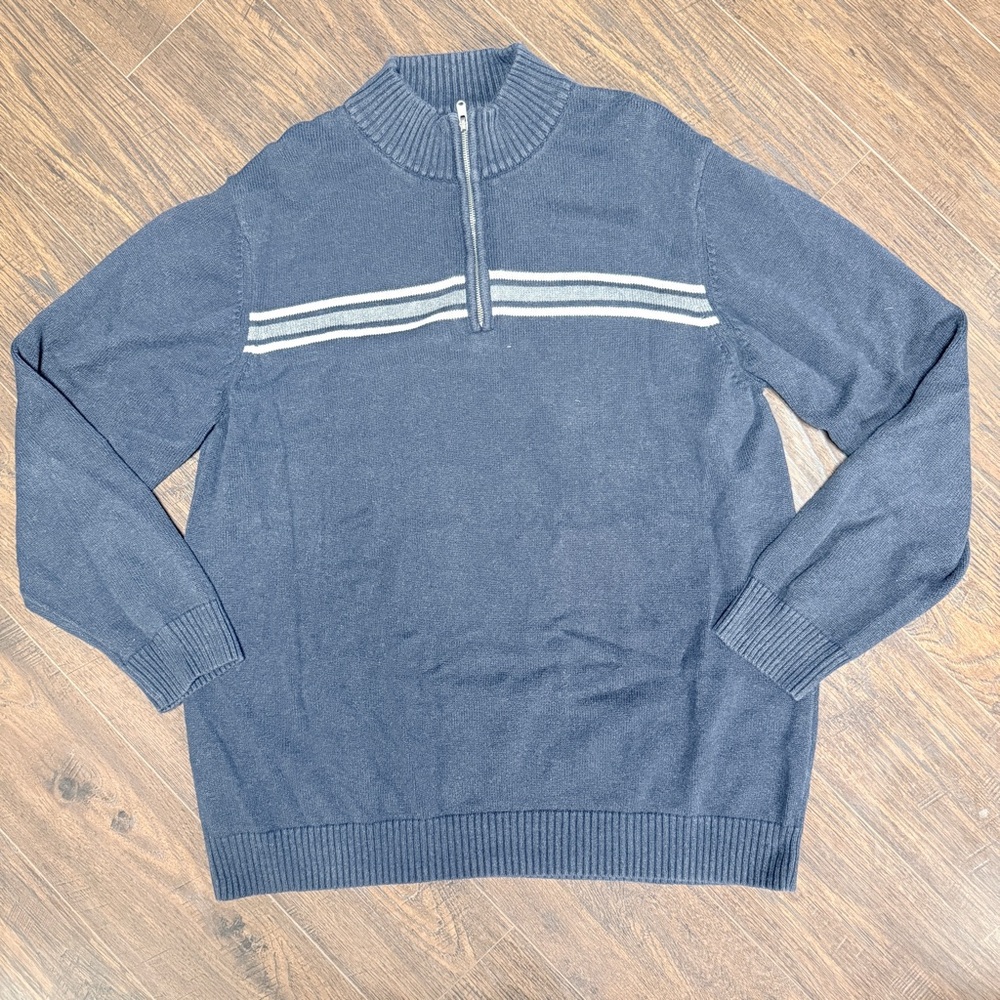 BASS NAVY 3/4 ZIP PULLOVER SWEATER